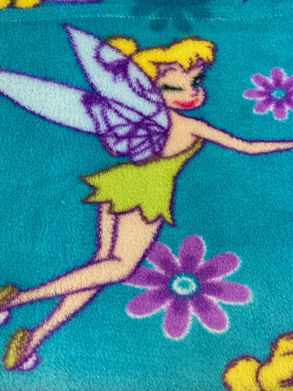 Disney Tinkerbell On Teal Fleece Fabric Spring Creative 1 Yd By 76” 2011
